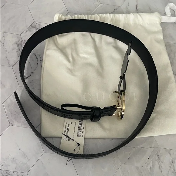 $1,185 New Authentic GUCCI Belt GG LOGO 80-32 Black 